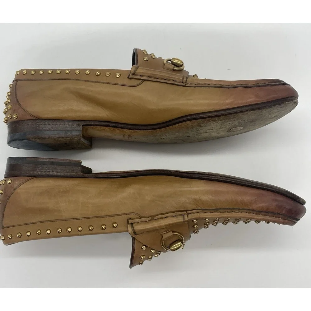 Gucci Mens Shoes Brown Leather Horsebit Loafers Studded Designer Us 12 Preppy